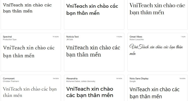 Kho phông chữ Việt hóa tuyệt đẹp từ Google - VniTeach - Giáo viên 4.0