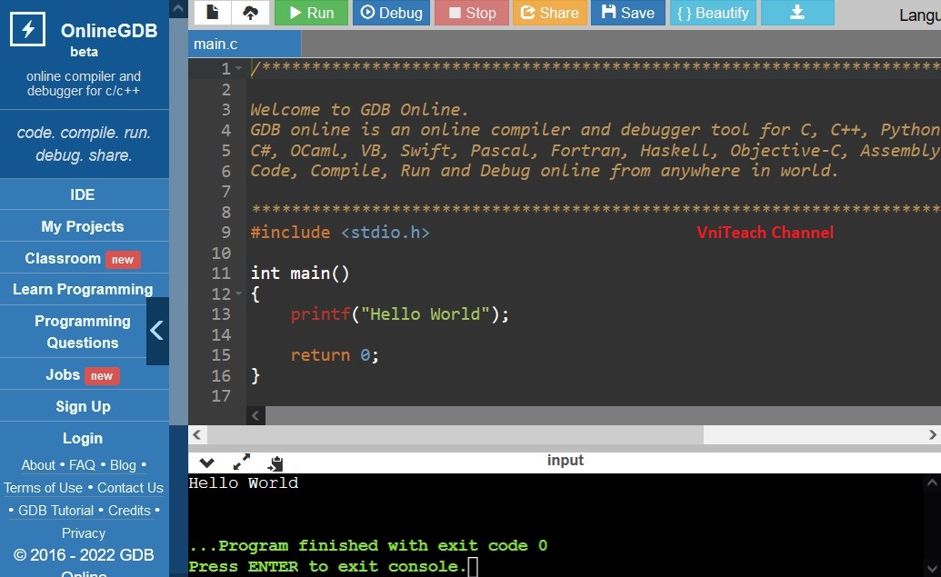 OnlineGDB – Trình dịch online và tạo lớp học ảo dạy – học lập trình ...