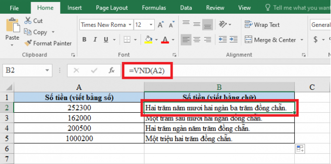 Cách chuyển số thành chữ trong Excel